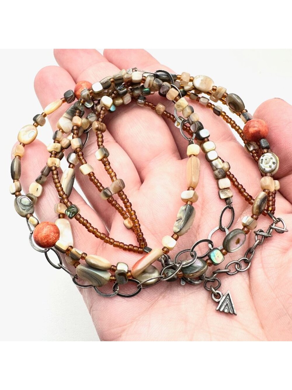 SILPADA Necklace Sterling Silver Abalone Sponge Coral Pearl Bead N1563